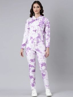 SHOWOFFFF - Women Long Sleeves Tie and Dye Hooded Knitted Lavender Tracksuit