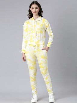SHOWOFFFF - Women Long Sleeves Tie and Dye Hooded Knitted Yellow Tracksuit