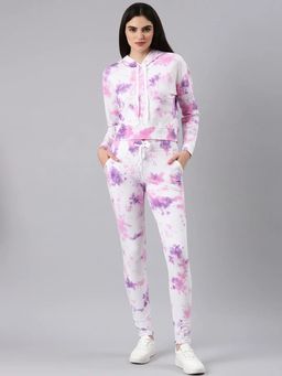 SHOWOFFFF - Women Long Sleeves Tie and Dye Hooded Knitted Lavendor Tracksuit