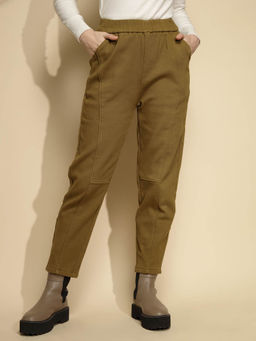 Global Republic - Women Olive Cotton Mid Rise Trouser
