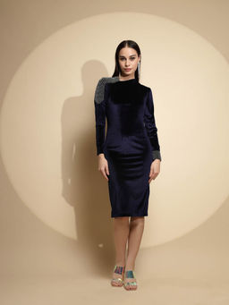 Global Republic - Women Dark Blue Velvet Winter Dress