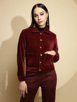 Global Republic - Women Wine Full Sleeve Suede Jacket