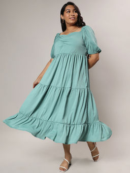 Instafab Plus - Womens Sage Green Three-Tiered Midi Dress