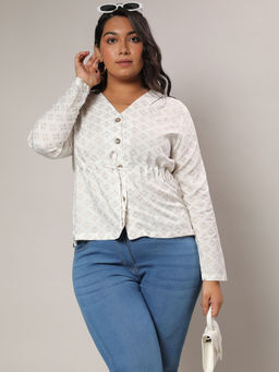 Instafab Plus - Womens White Printed Top