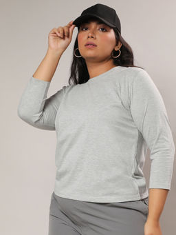 Instafab Plus - Womens Grey Basic Solid Round Neck T-shirt