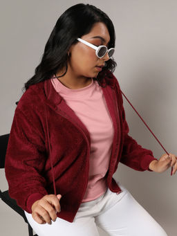 Instafab Plus - Womens Carmine Maroon Zip-Front Fleece Hoodie