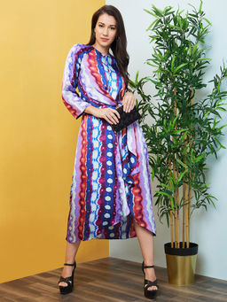 Globus - Women Multi Color Abstract Print Waist Tie Up Party Dress