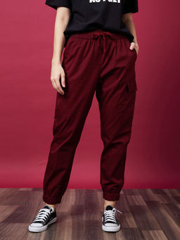 Globus - Women Rust Red Mid-Rise Elasticated Drawstring Waist Cargo Trousers
