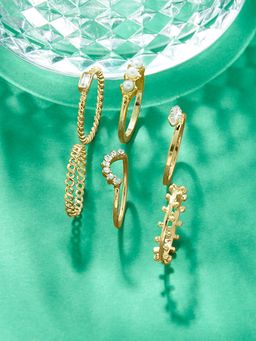 Accessorize London - Womens Crystal Super Classics Set of 6 Crystal Pearl Ring Pack (Small)