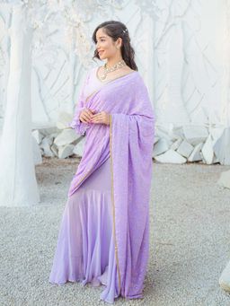 MONK & MEI - Madhubala Chikankari Saree with Stitched Blouse