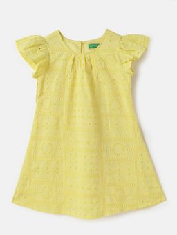 United Colors of Benetton - Yellow Regular Fit Round Neck Schiffli Embroidery Dress