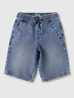 United Colors of Benetton - Blue Solid Regular Fit Denim Shorts