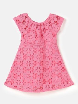United Colors of Benetton - Pink Regular Fit Round Neck Floral Lace Dress