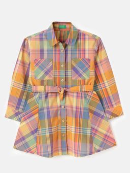 United Colors of Benetton - Multi-Color Regular Fit Collar Check Dress