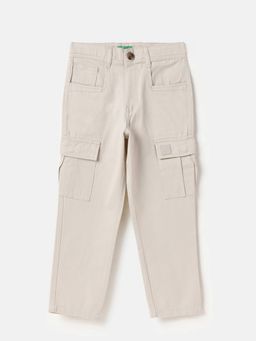 United Colors of Benetton - Beige Solid Loose Fit Cargo Trousers