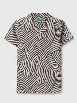 United Colors of Benetton - White Relaxed Fit Resort Collar Printed Shirt