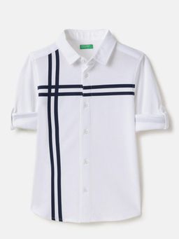 United Colors of Benetton - White Regular Fit Collar Stripes Shirt