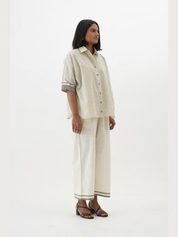 Cyan - Cotton Palazzo with Woven Trim