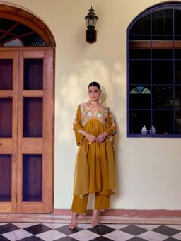 "Two Sisters" by Gyans - Mustard Embroidery Kurta with Pant and Dupatta