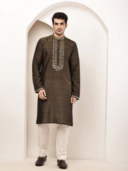 MULTI SHADES - Brown Regular Embroidered Kurta