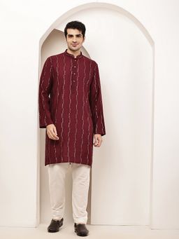 MULTI SHADES - Onyx Maroon Regular Embroidered Kurta