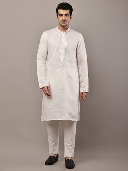 MULTI SHADES - White Regular Embroidered Kurta