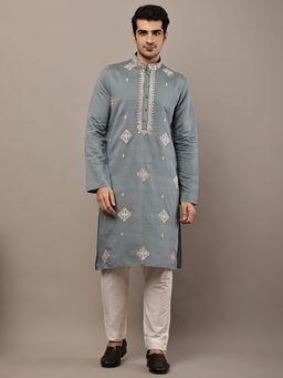 MULTI SHADES - Grey Regular Embroidered Kurta
