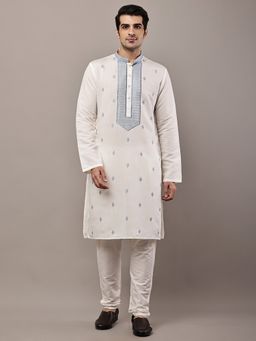 MULTI SHADES - White Regular Embroidered Kurta