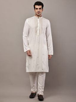 MULTI SHADES - Off White Regular Embroidered Kurta