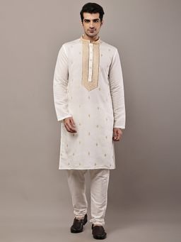 MULTI SHADES - White Regular Embroidered Kurta