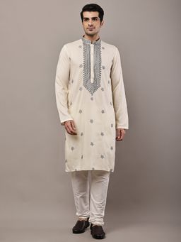 MULTI SHADES - Off White Regular Embroidered Kurta