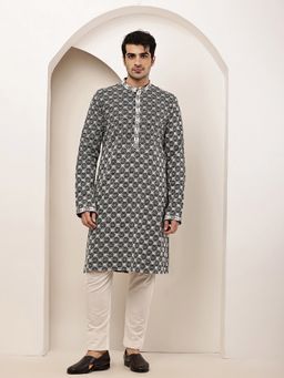 MULTI SHADES - Black Regular Thread Work Embellished Kurta