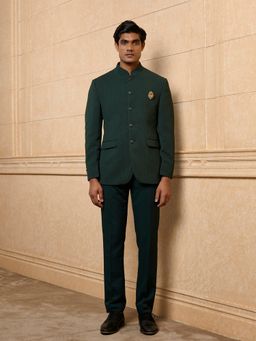 TASVA - Dark Green Textured Bandhgala Set