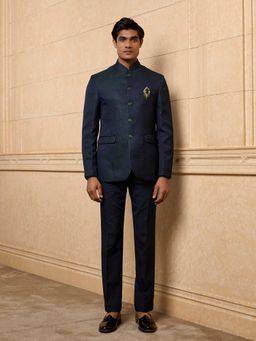 TASVA - Navy Blue Embroidered Bandhgala Set