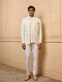 TASVA - White Brocade Bandhgala Set