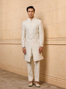 TASVA - Off White Embroidered Indo-Western Jacket with Aligarhi Pant