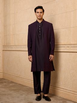 TASVA - Wine Embroidered Indo-Western Sherwani with Kurta and Churidar