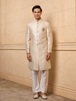 TASVA - White Embroidered Indo-Western Jacket with Aligarhi Pant