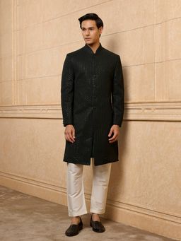 TASVA - Dark Green Embroidered Indo-Western Sherwani with Kurta and Trouser