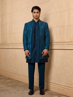 TASVA - Green Embroidered Indo-Western Sherwani with Kurta and Trouser