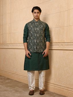 TASVA - Dark Green Embroidered Kurta with Pant and Jacket