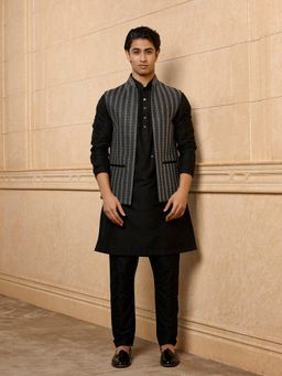 TASVA - Black Embroidered Kurta with Pant and Jacket