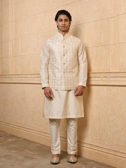 TASVA - White Embroidered Kurta with Pant and Jacket