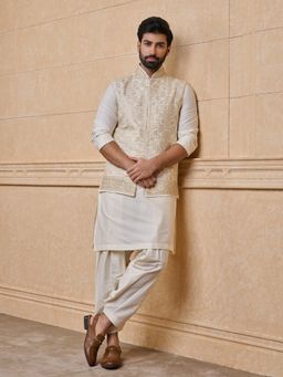TASVA - Gold All Over Embroidered Kurta with Salwar and Jacket