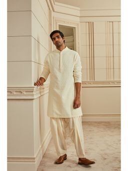 TASVA - Off White All Over Schiffili Thread Embroidered Kurta with Salwar