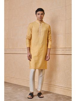 TASVA - Yellow Embroidered Textured Kurta with Pant
