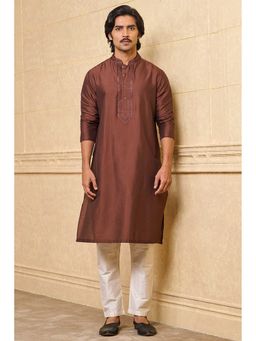 TASVA - Brown Embroidered Placket Kurta with Pant