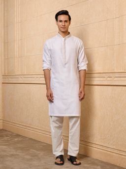 TASVA - White Embroidered Kurta with Pant
