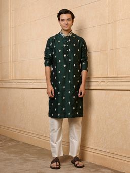 TASVA - Dark Green Embroidered Kurta with Pant