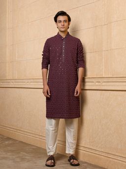 TASVA - Wine Mirror Work Kurta with Pant